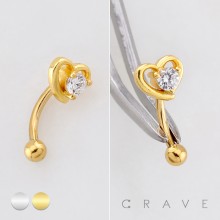 OPEN-HEART CZ 316L SURGICAL STEEL CURVED BARBELL/EYEBROW